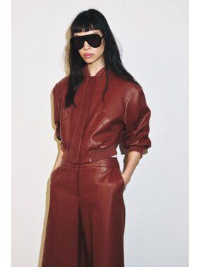 ZARA FAUX LEATHER SHOULDER PAD BOMBER JACKET